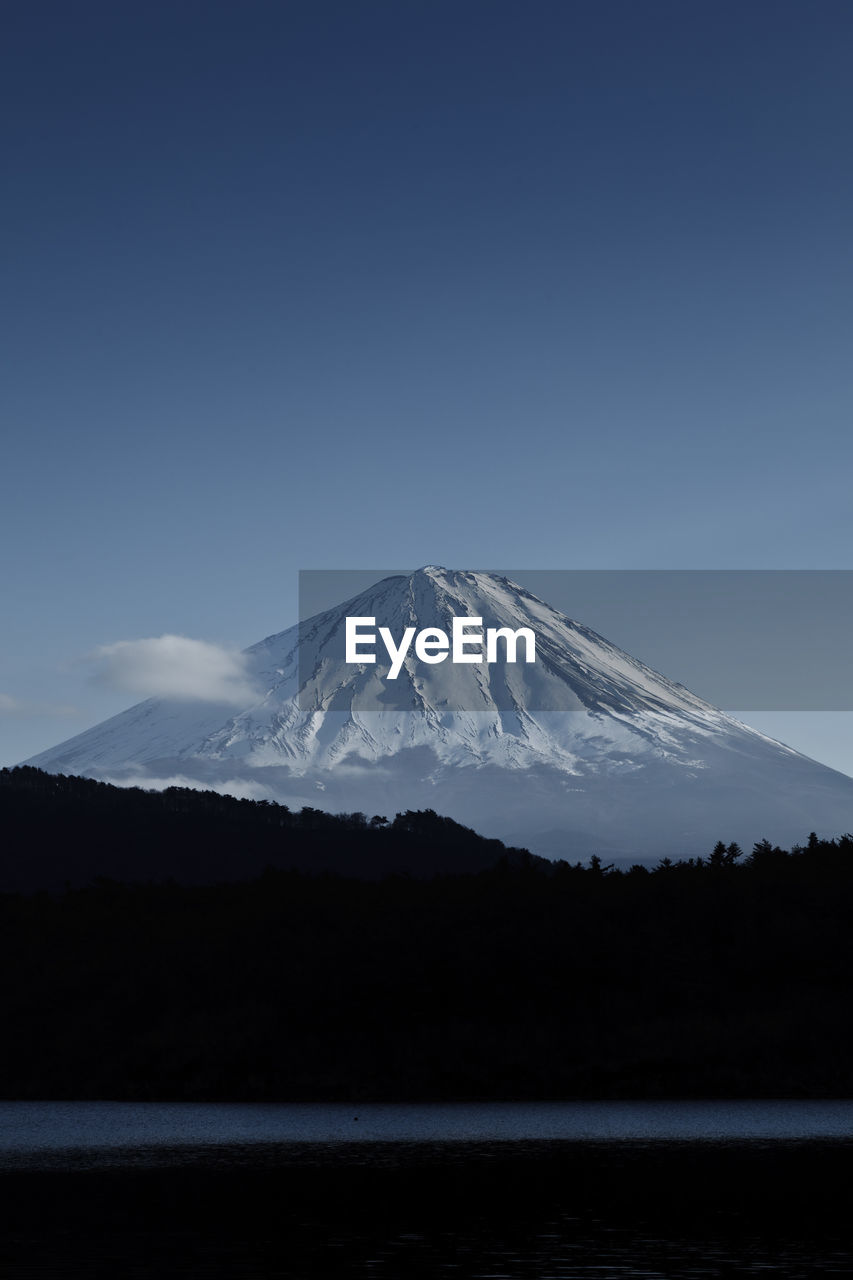 Scenic view of snowcapped mountains against clear sky