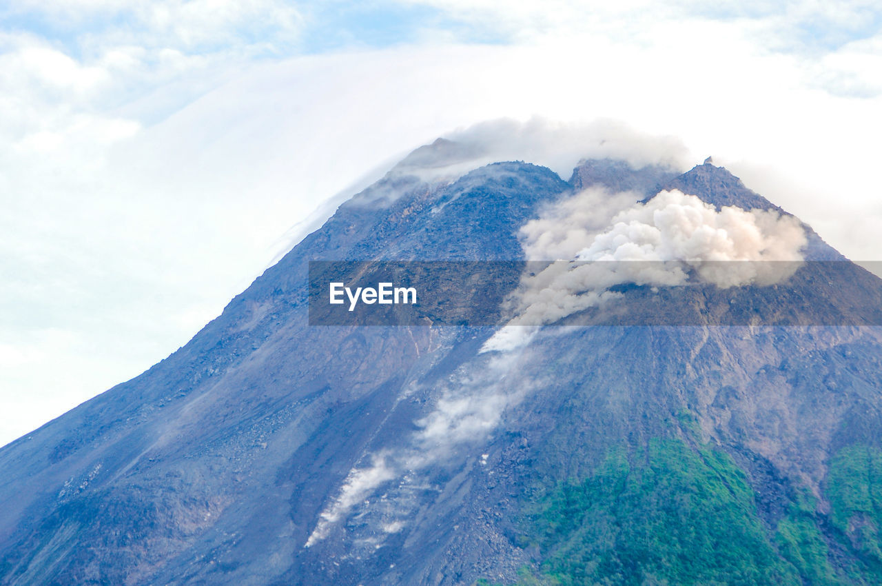 AERIAL VIEW OF VOLCANIC MOUNTAIN AGAINST SKY