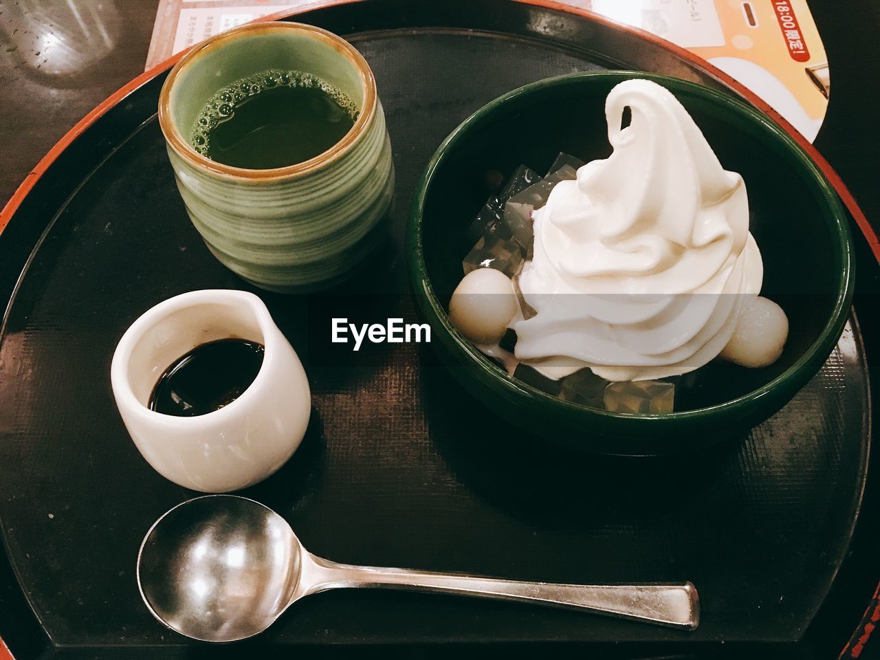 HIGH ANGLE VIEW OF COFFEE SERVED IN PLATE