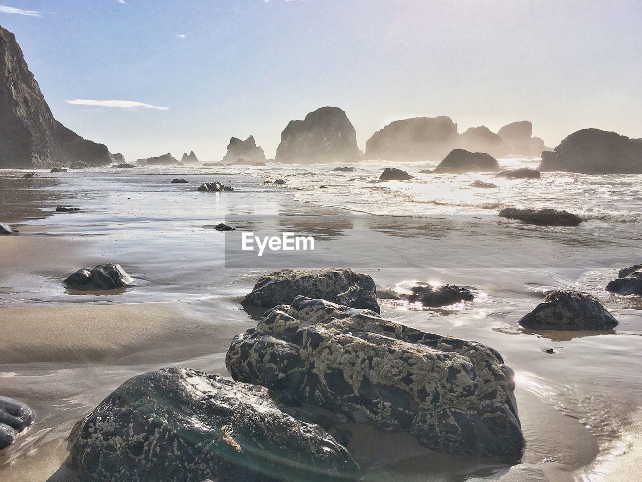 Scenic view of sea against clear sky