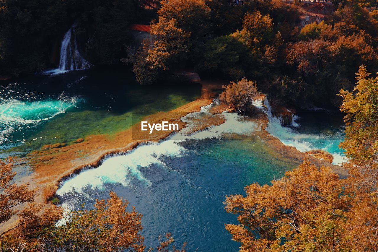 High angle view of river during autumn