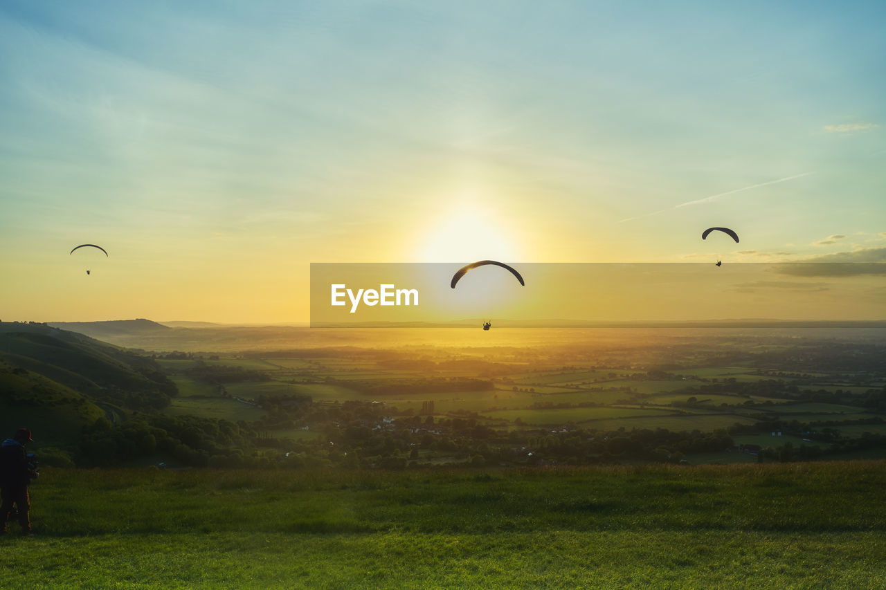 Scenic view of sunset whilst para gliding 
