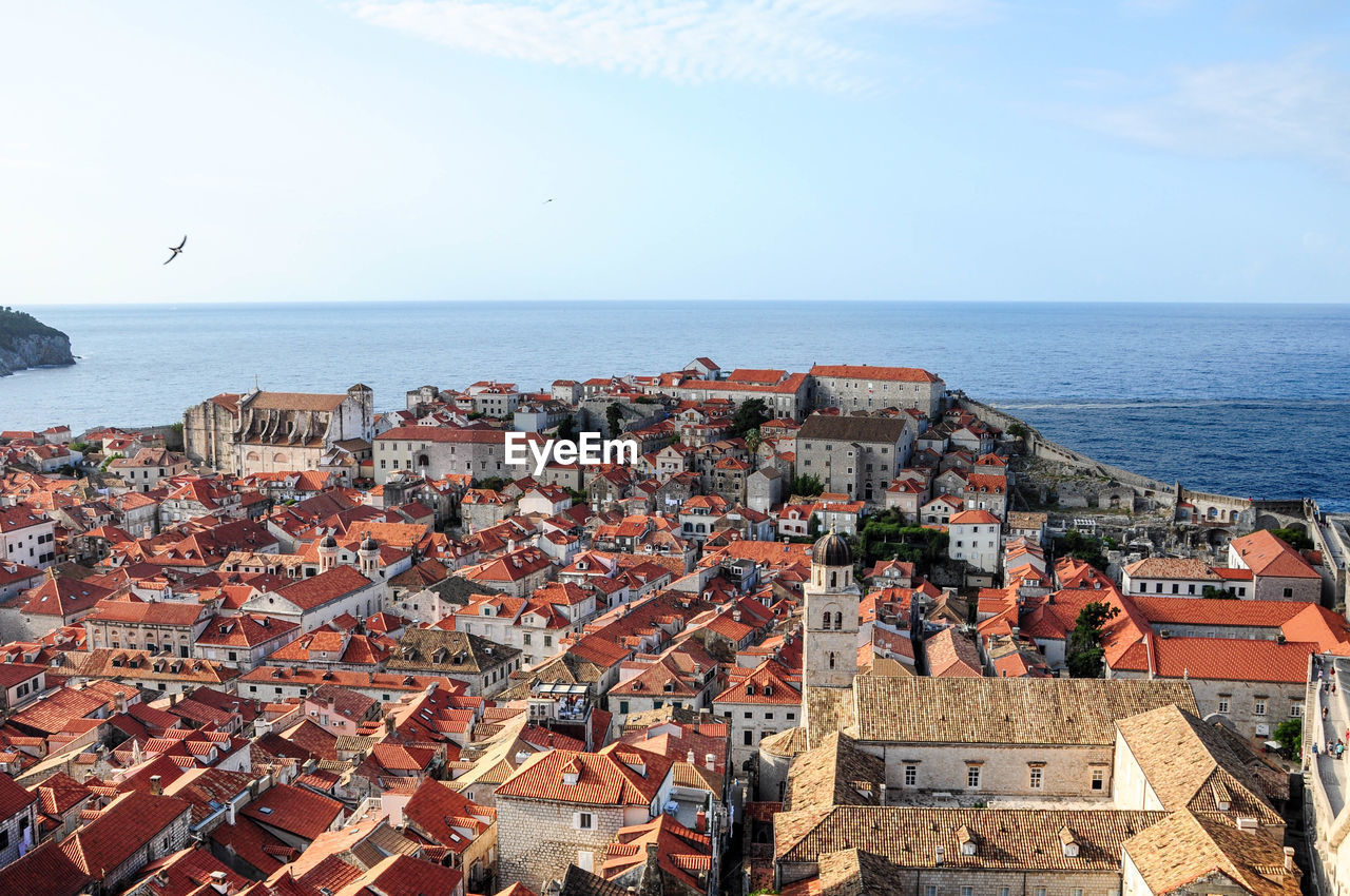 High angle view of sea against clear sky