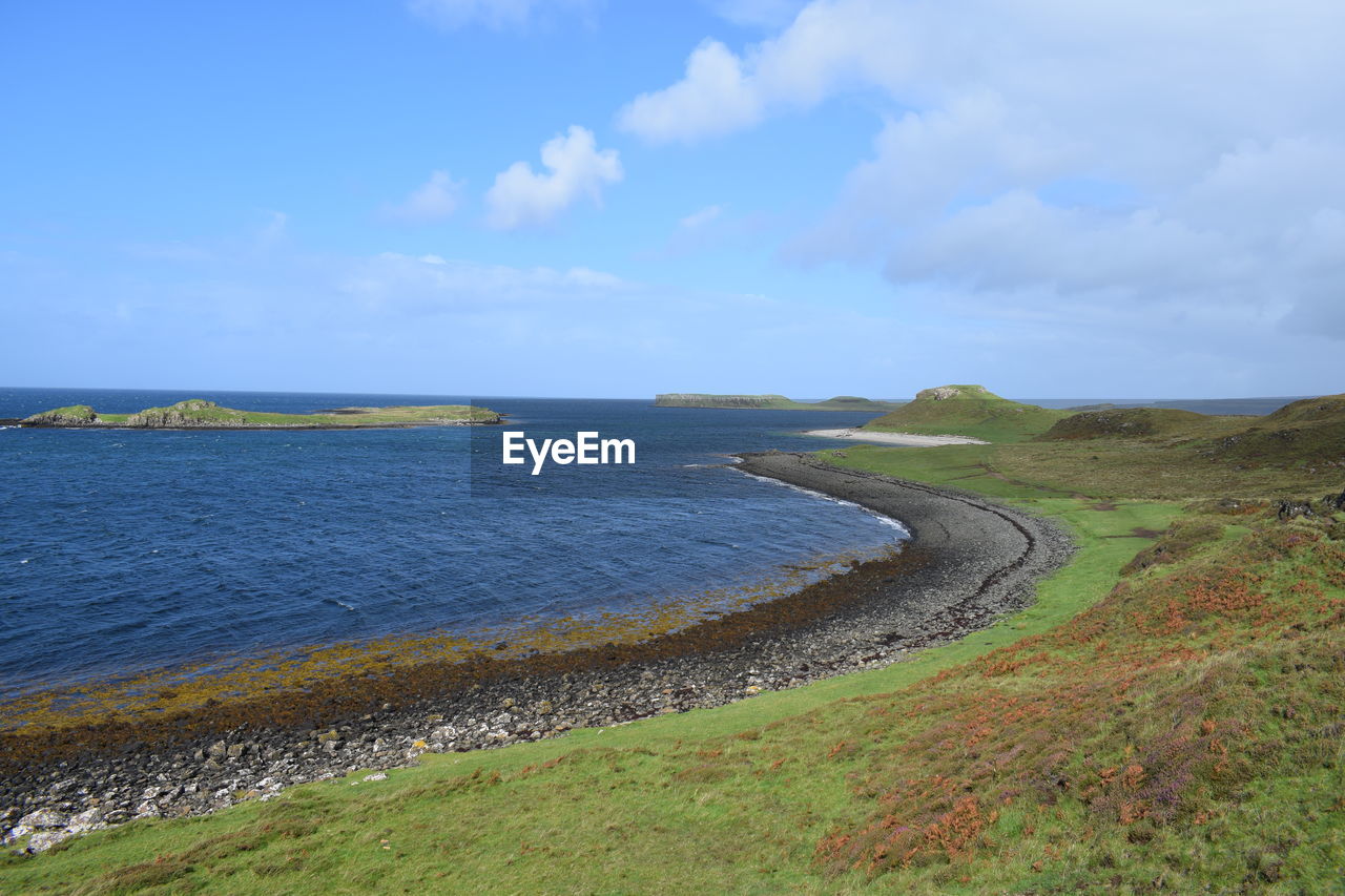 Scenic view of sea against blue sky