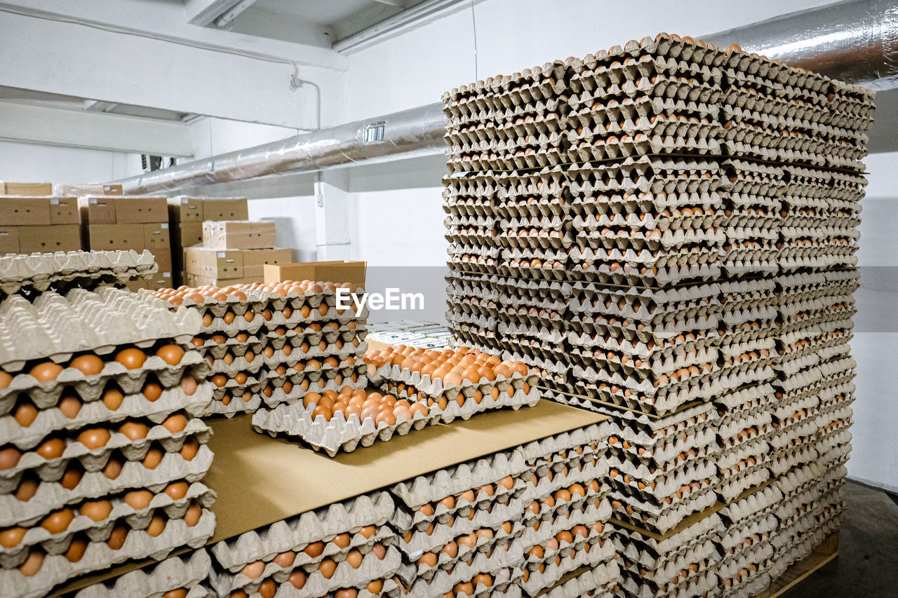 Stack of eggs in industry