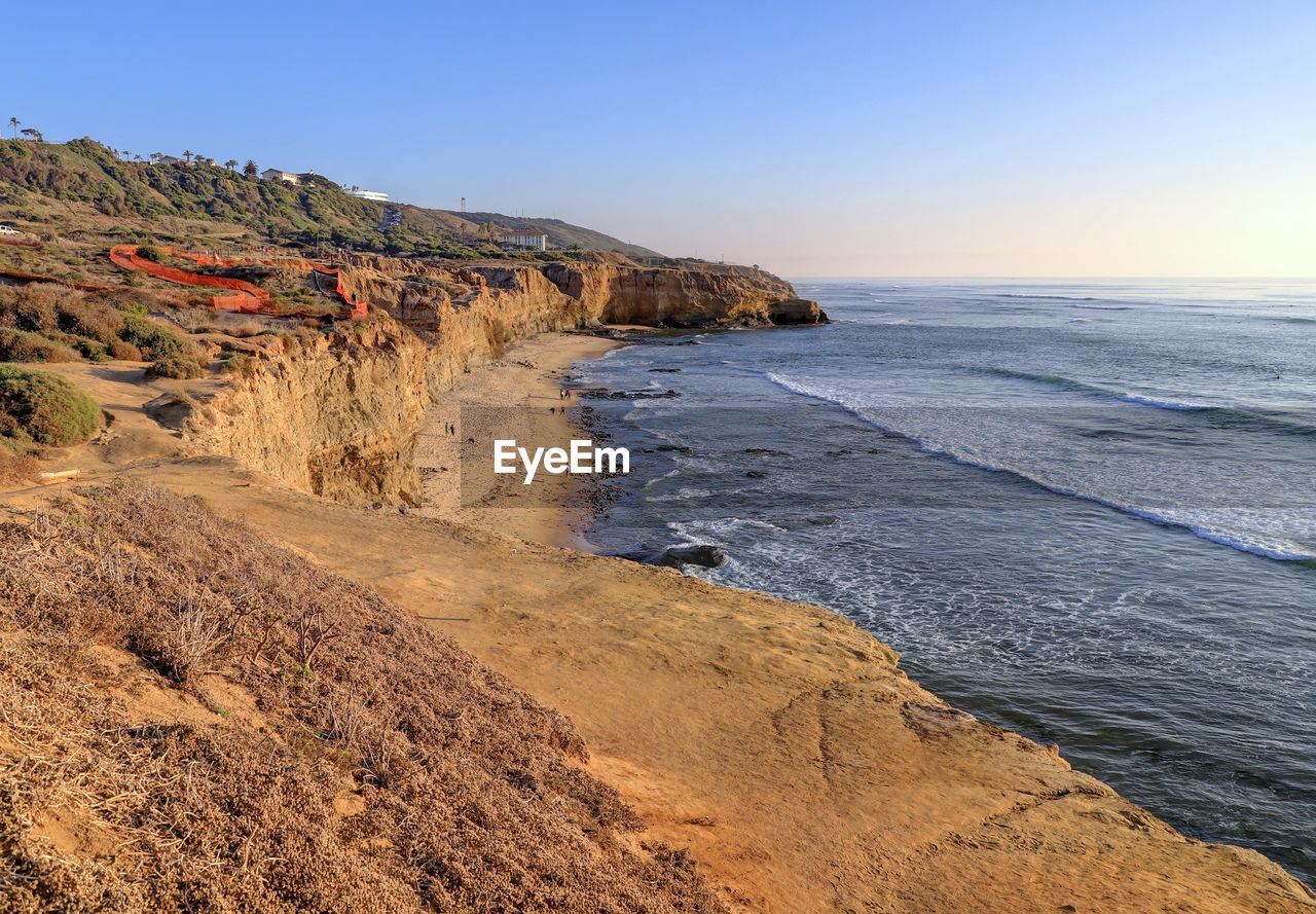 Scenic view of sea against clear sky