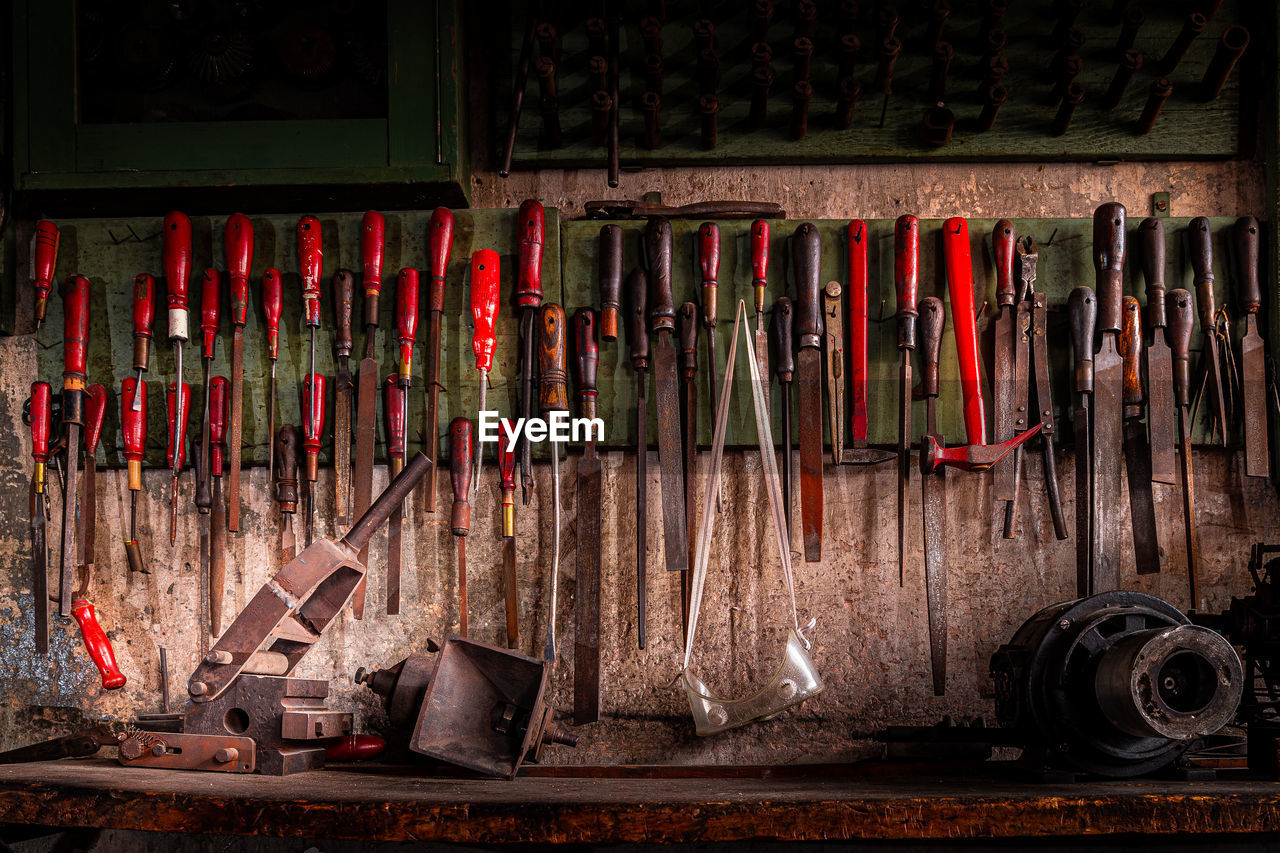 Old metal file set of the artisan workshop