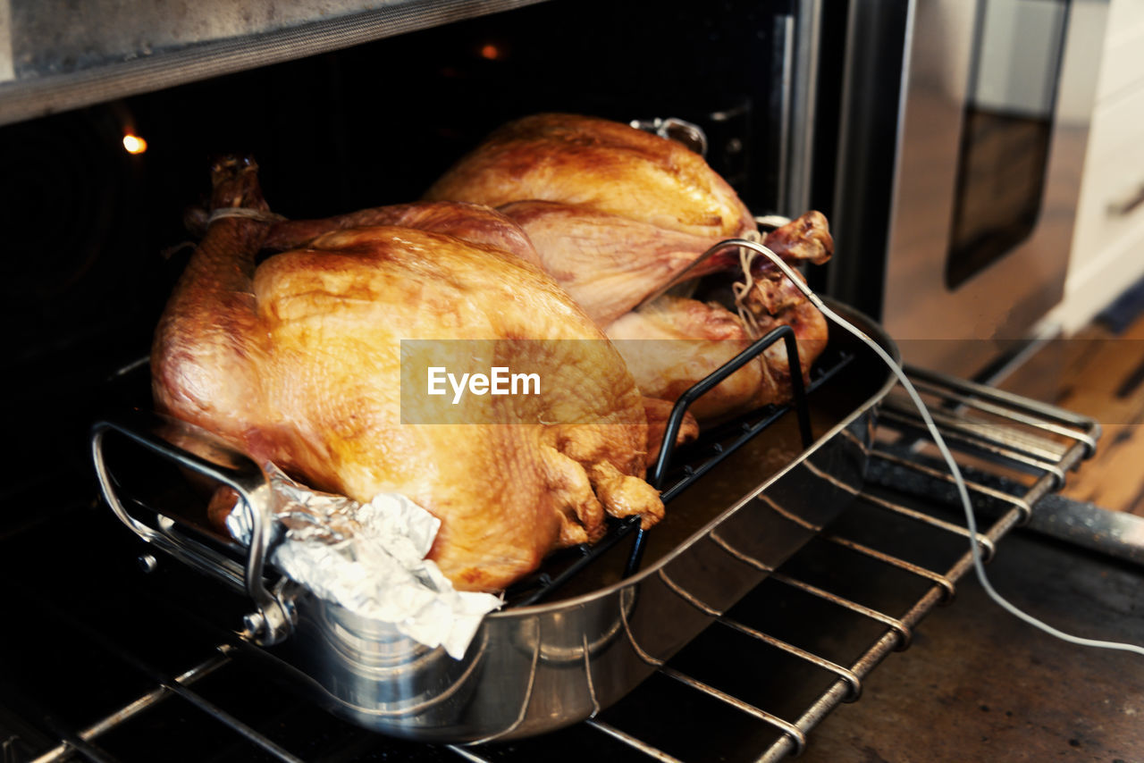 Close-up of meat on barbecue grill