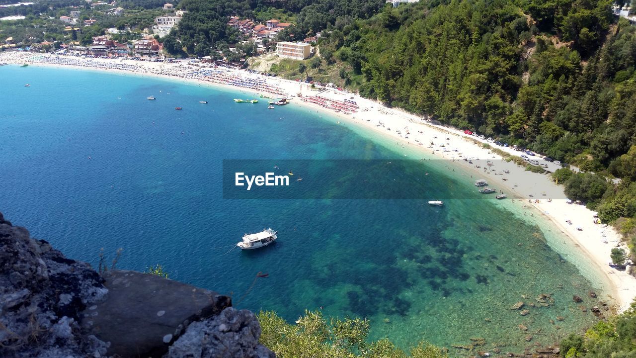 Elevated view of ship on sea