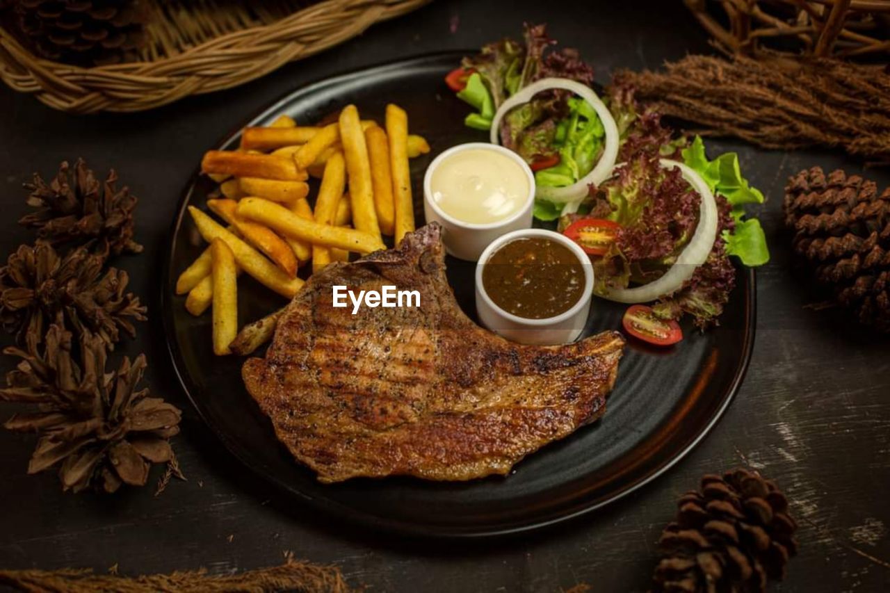 High angle view of food on table