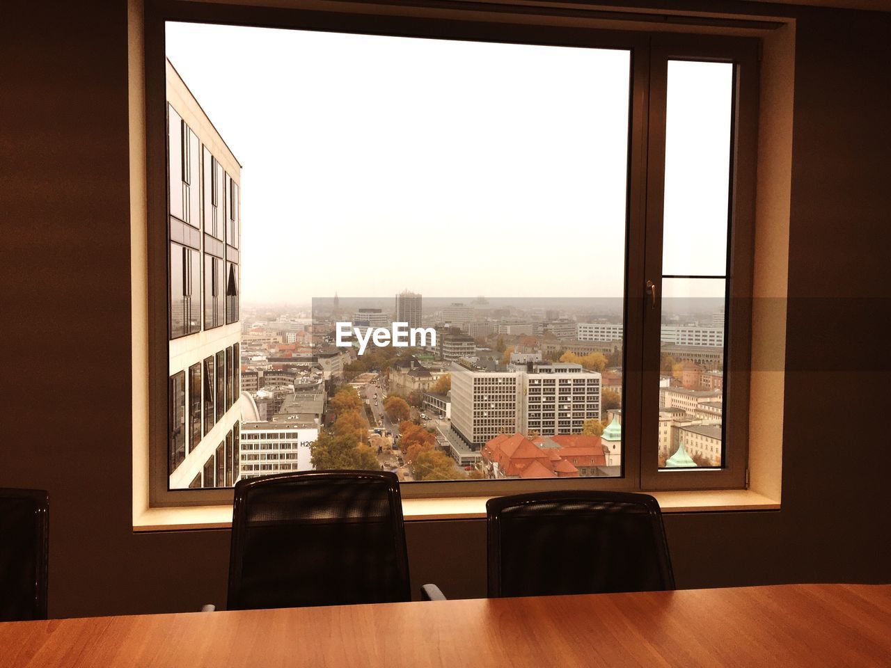 Cityscape seen from window of board room