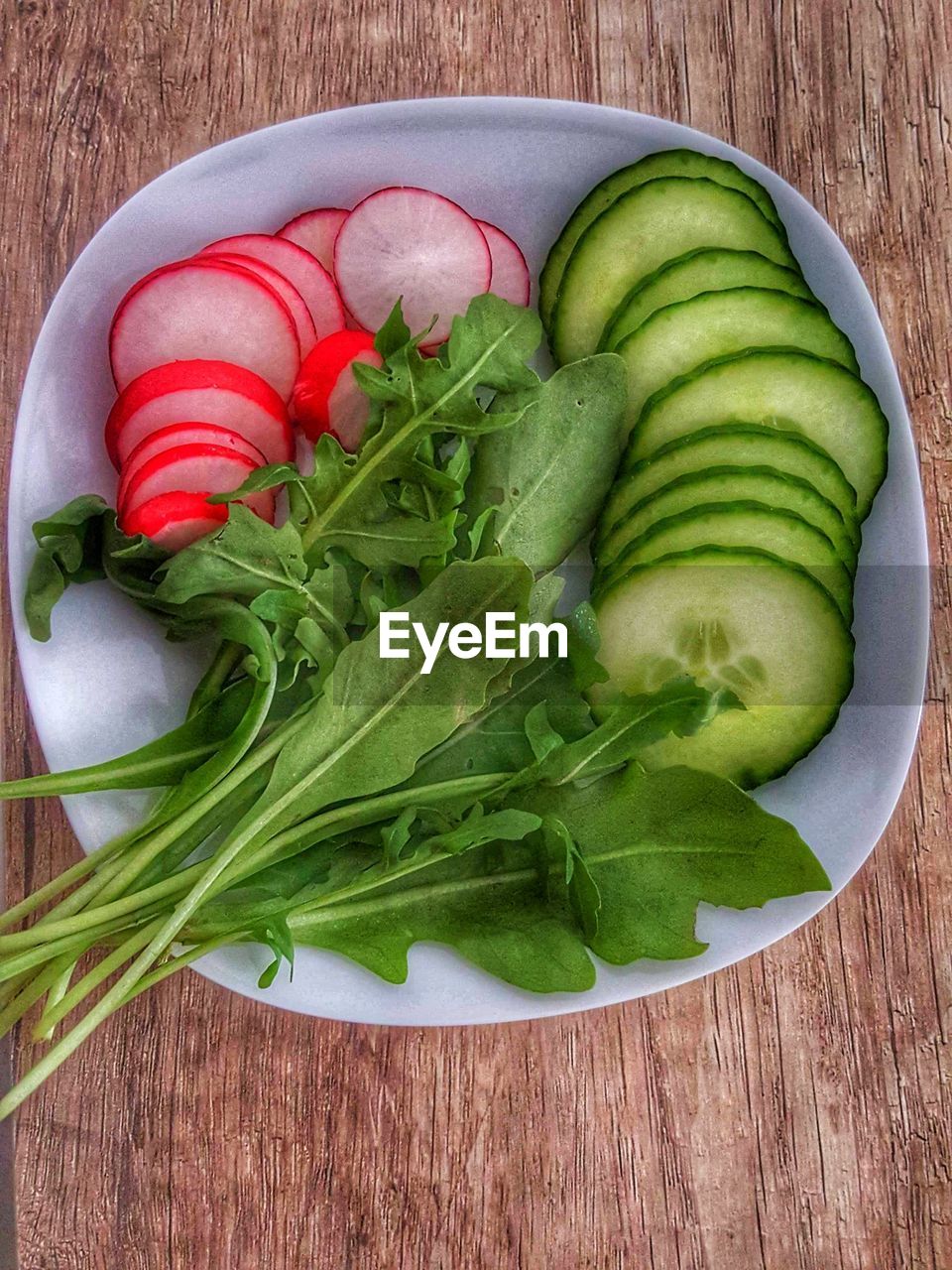 High angle view of salad in plate on table