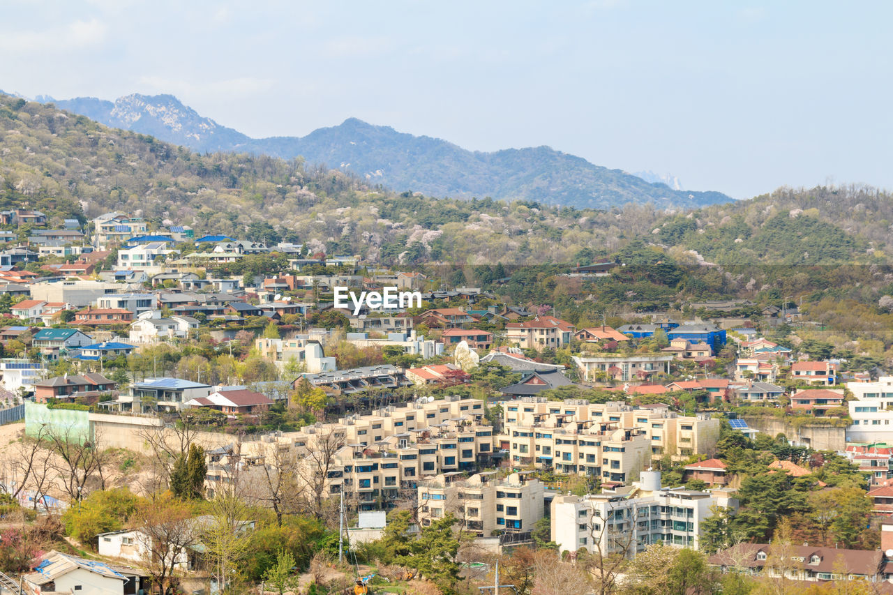 High angle view of townscape against sky