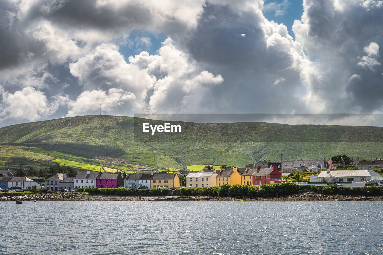 Colourful houses in portmagee village, located at the edge of atlantic ocean, ireland