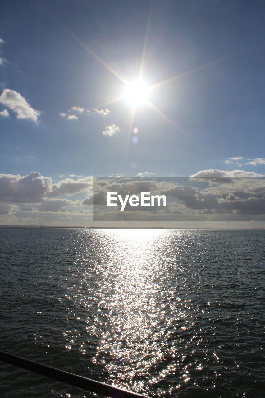 SCENIC VIEW OF SEA AGAINST SUN SHINING IN SKY