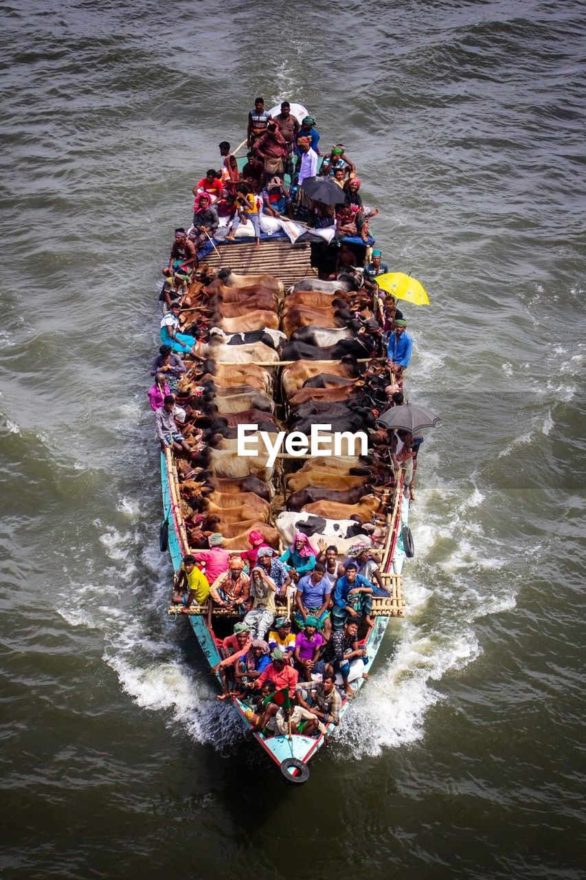 high angle view of boats on sea