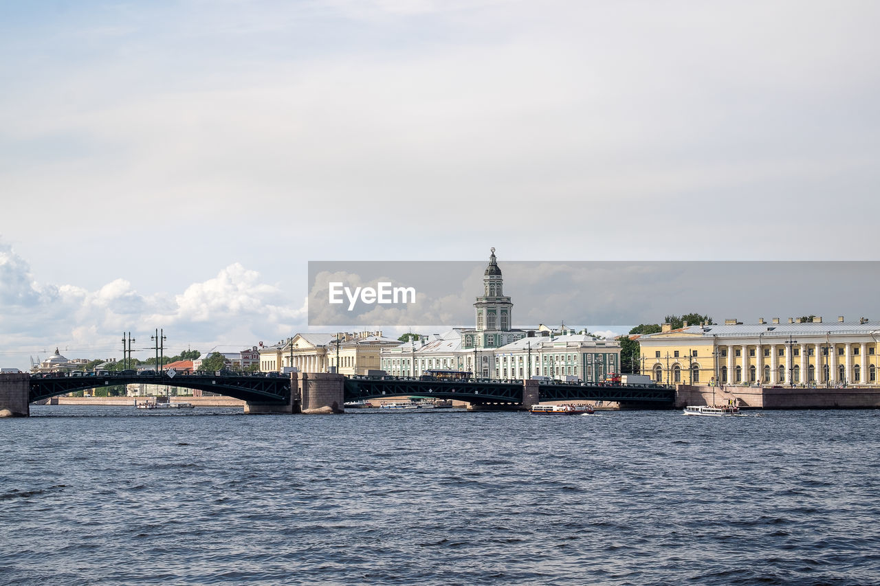 Saint-petersburg, russia. - august 11, 2021.  museums, bridge and neva river