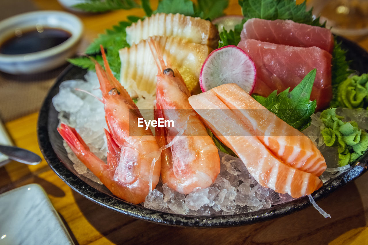 HIGH ANGLE VIEW OF FISH ON PLATE
