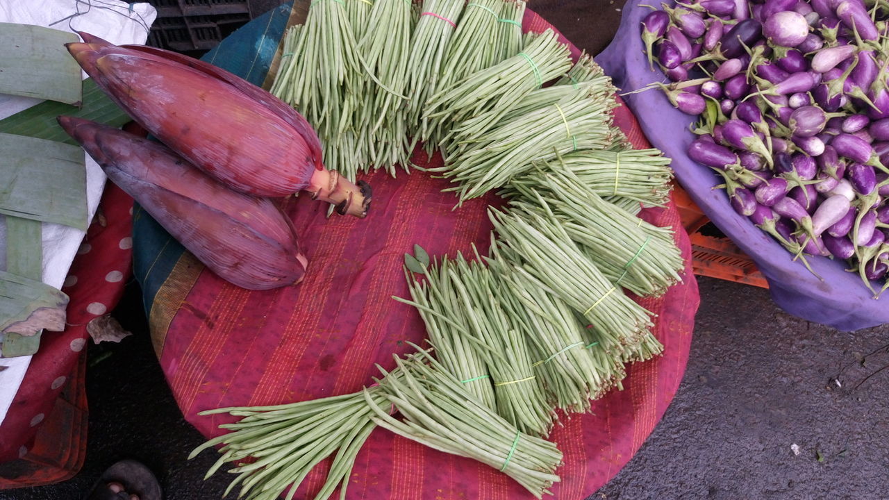 High angle view of vegetables for sale at market