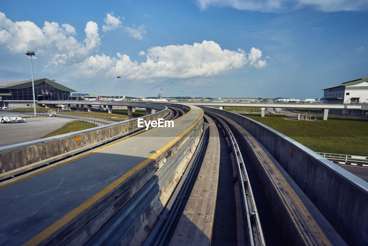 High angle view of railway bridge against sky