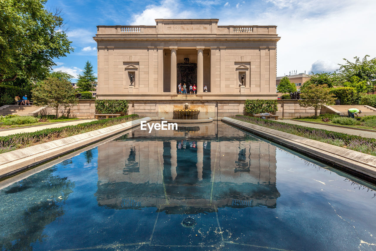 Philadelphia, pennsylvania - view of rodin museum main building surrounded by garden with  pool