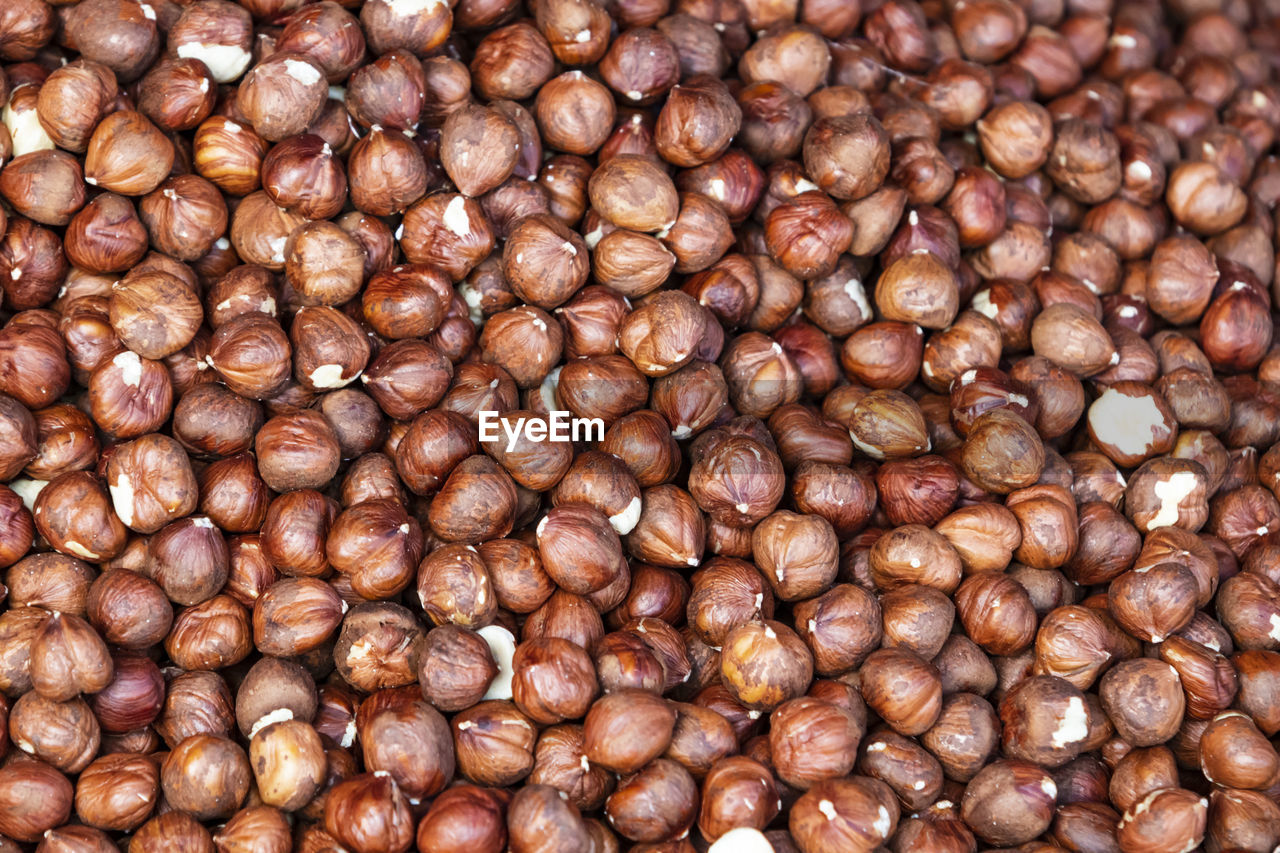 Close up hazelnuts in bulk