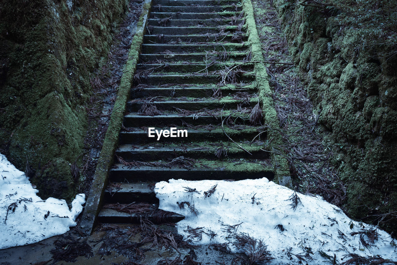 High angle view of snow on ground during winter