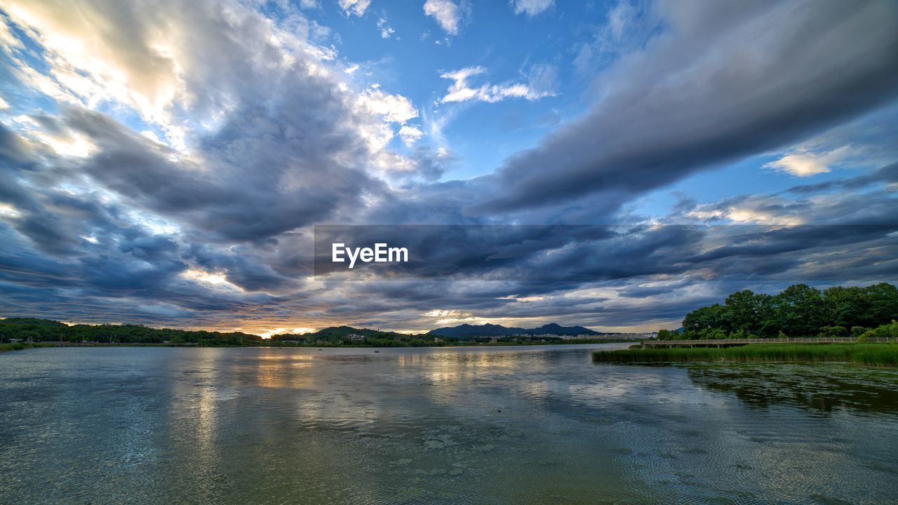 SCENIC VIEW OF SUNSET OVER LAKE