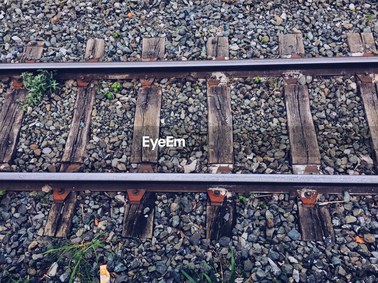 Railroad track in the station in the street