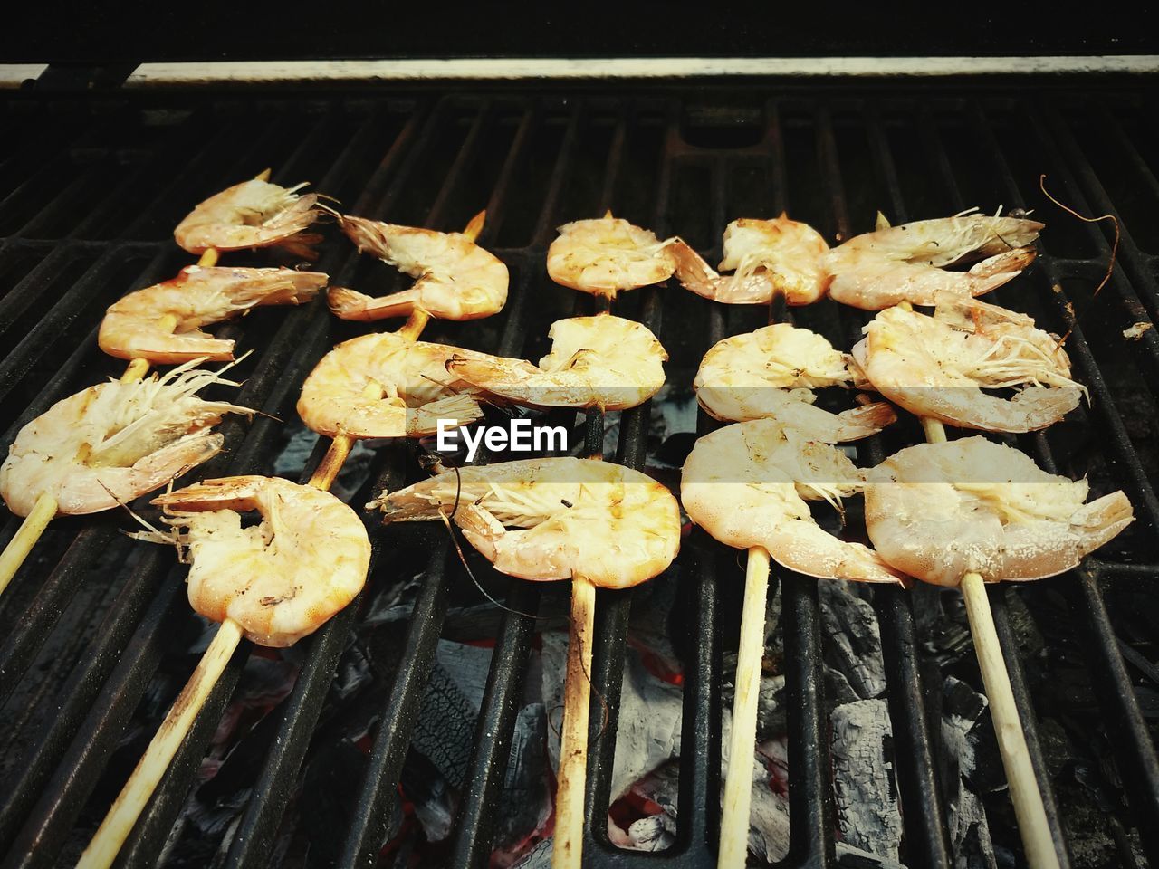 Prawns on barbecue grill