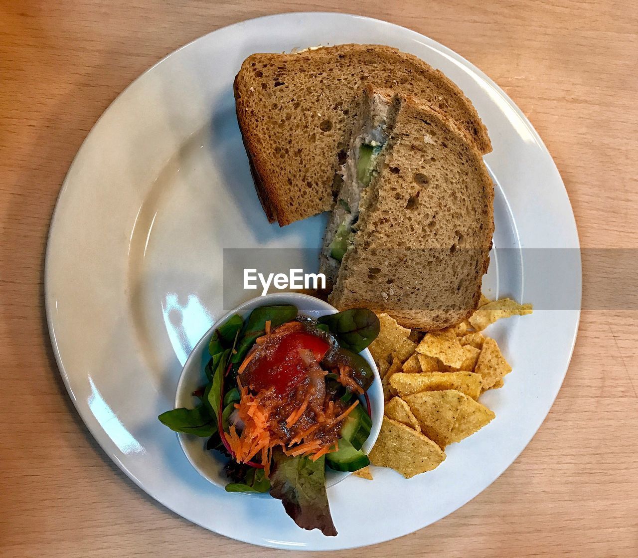 Directly above shot of food in plate on table