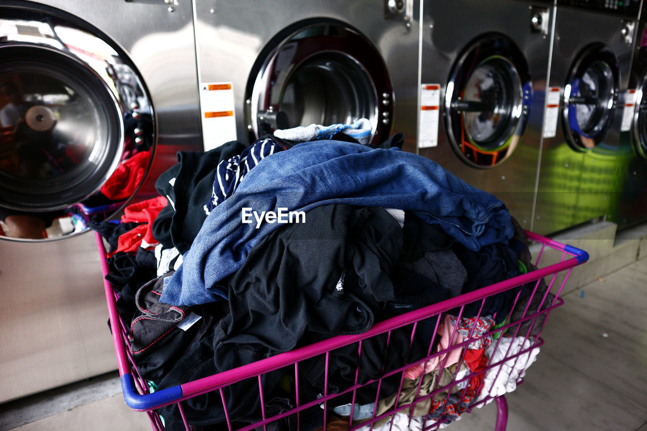 Close-up of laundry by washing machine