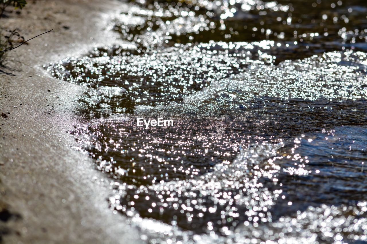 HIGH ANGLE VIEW OF WET FROZEN PUDDLE