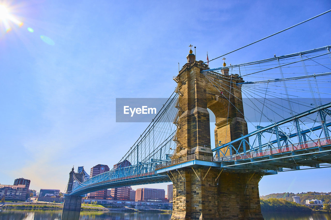 low angle view of suspension bridge