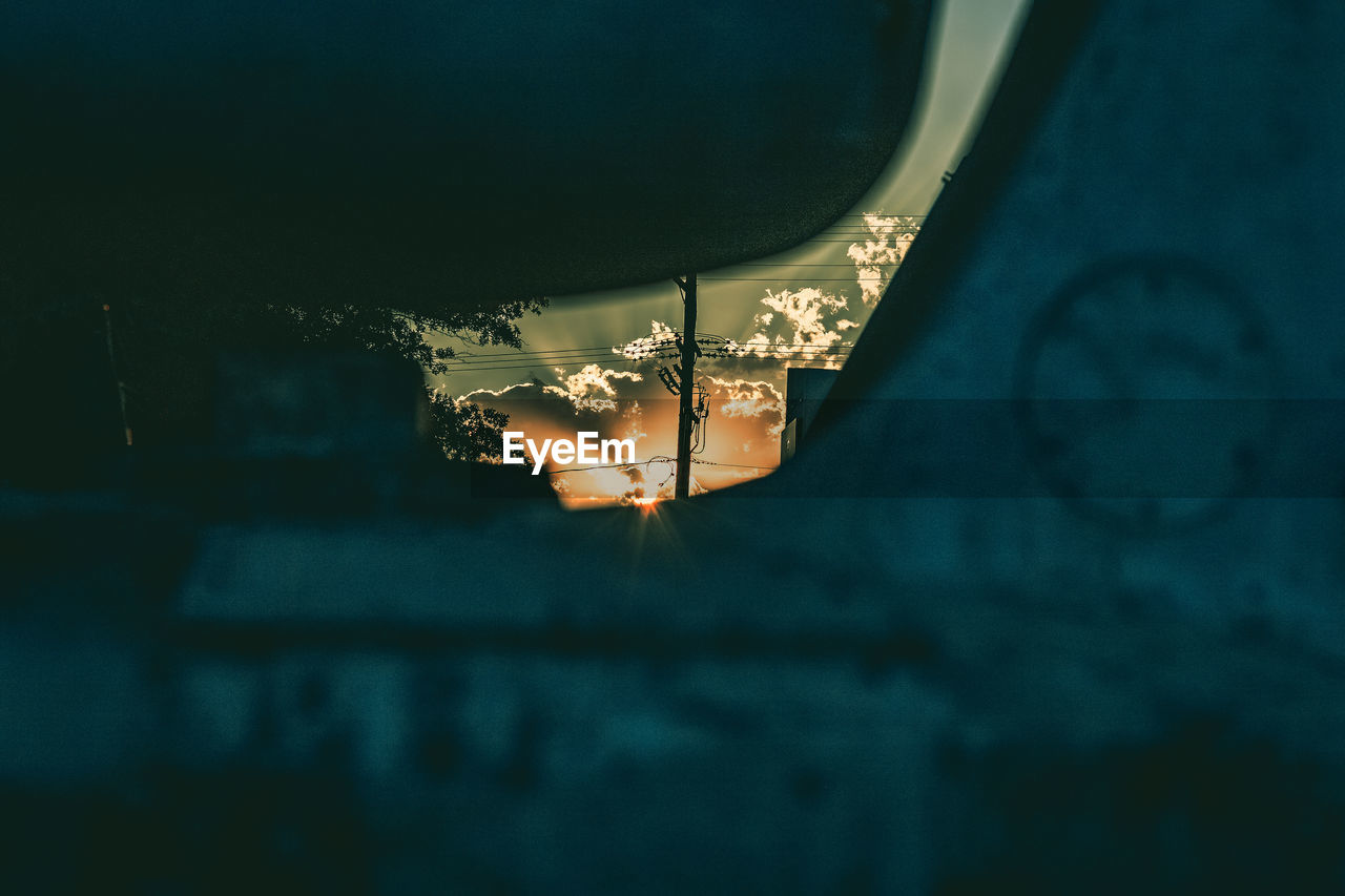 Close-up of sunset through a gap in a radar 