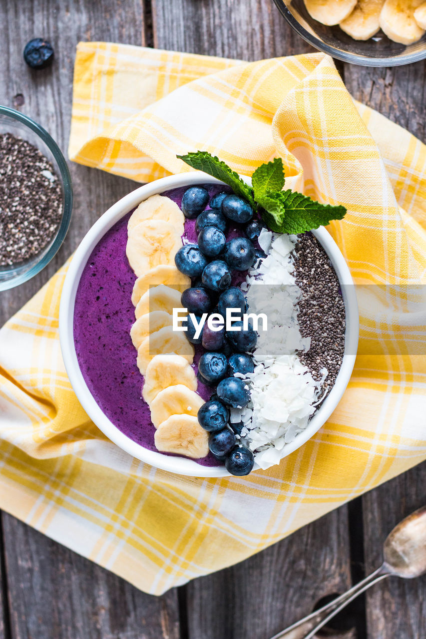 HIGH ANGLE VIEW OF BREAKFAST IN BOWL