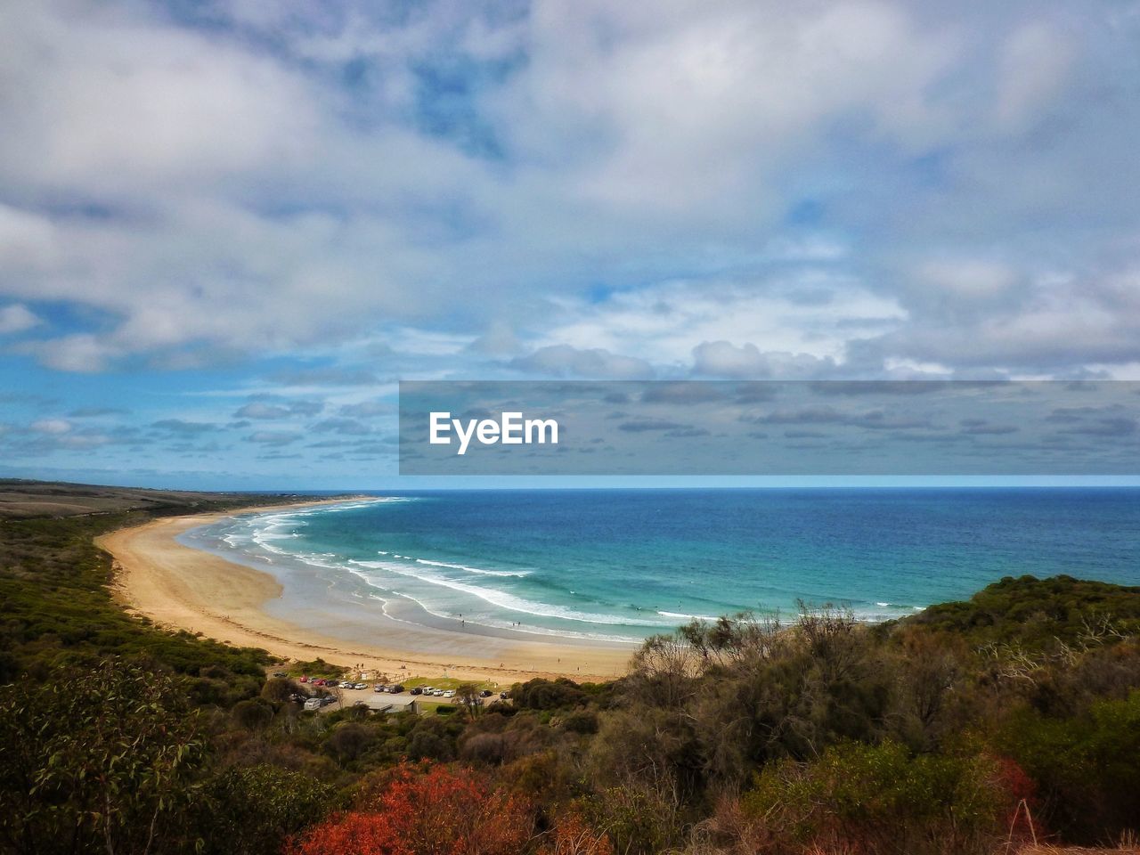 Scenic view of sea against cloudy sky