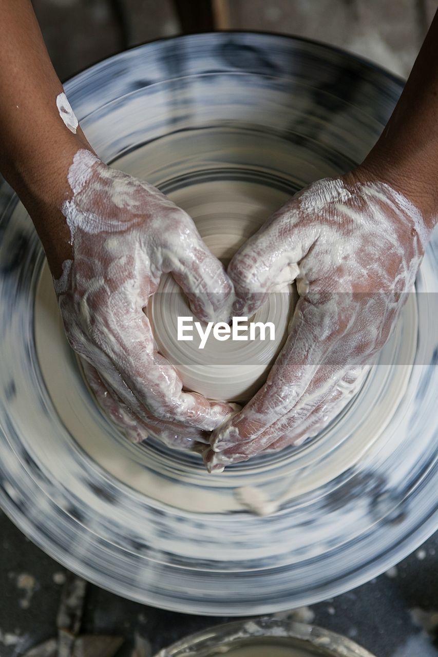 High angle view of person preparing food