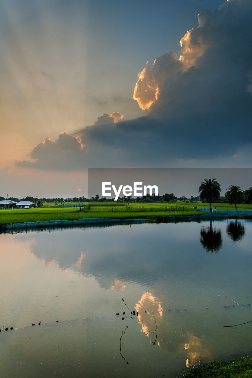 Scenic view of lake against sky during sunset