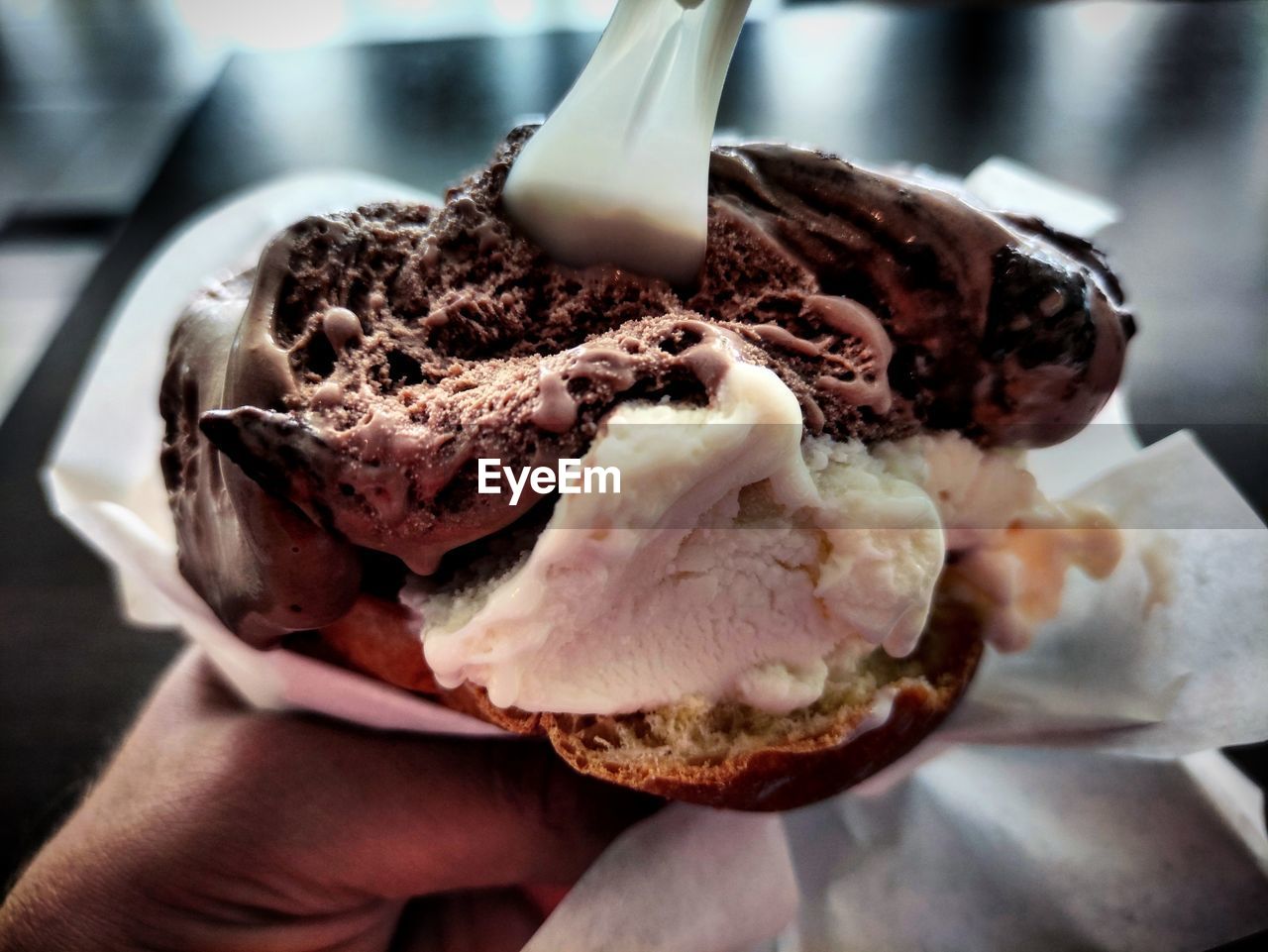 Close-up of hand holding ice cream cone
