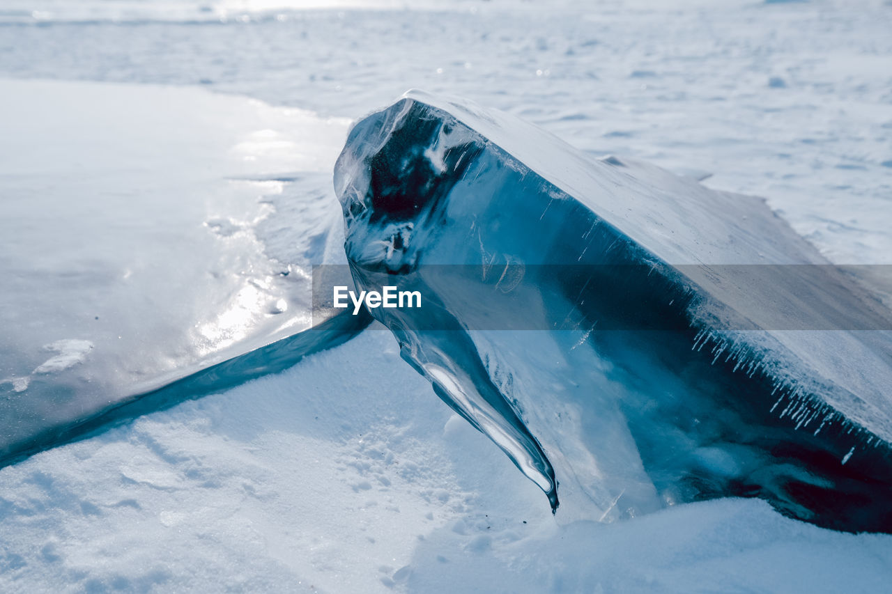 Pieces of crystal clear lake ice