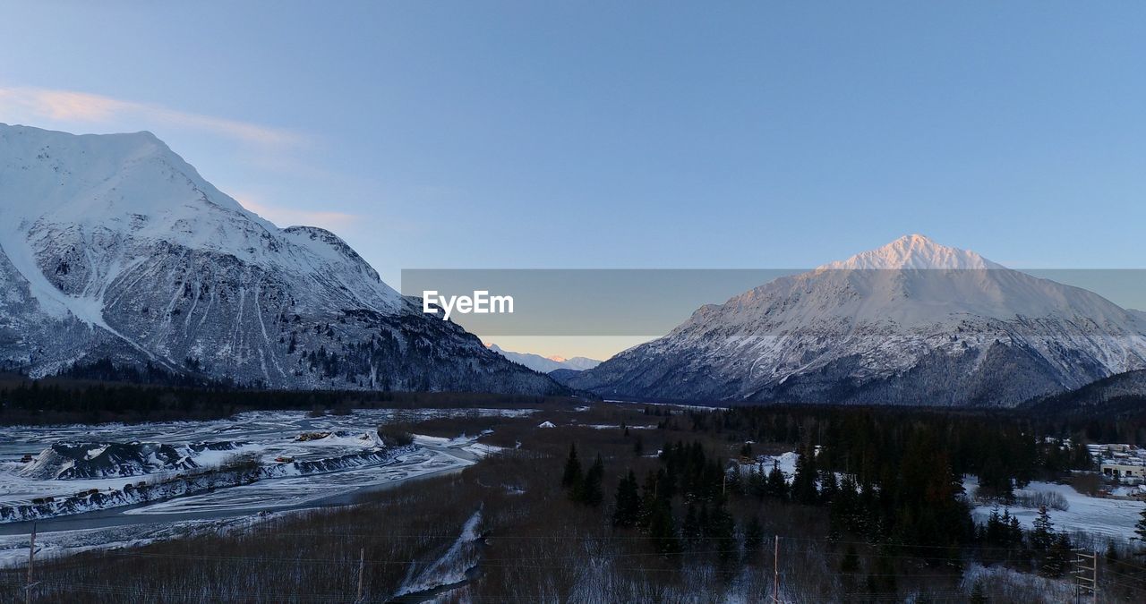 Scenic view of snowcapped mountains against sky