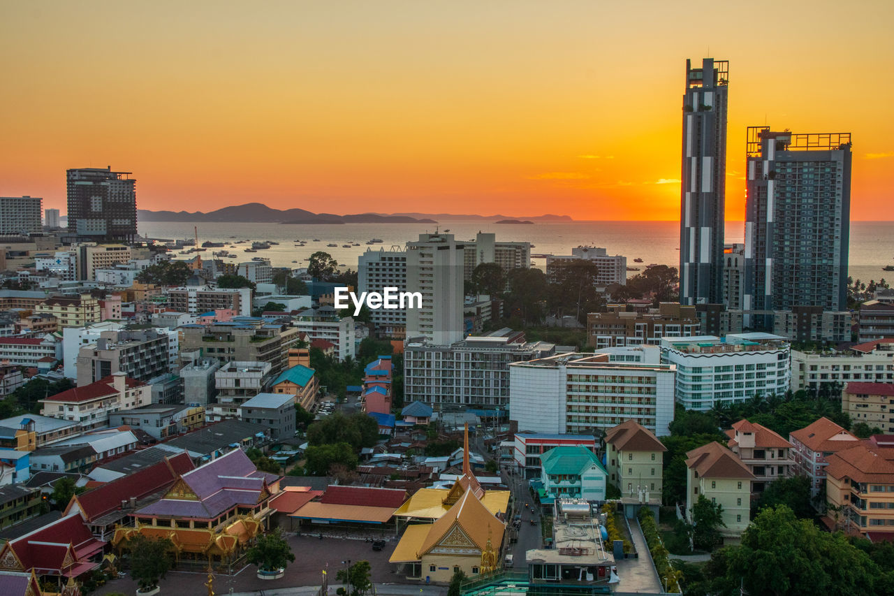 The cityscape of pattaya districtchonburi thailand southeast asia during the sunset time