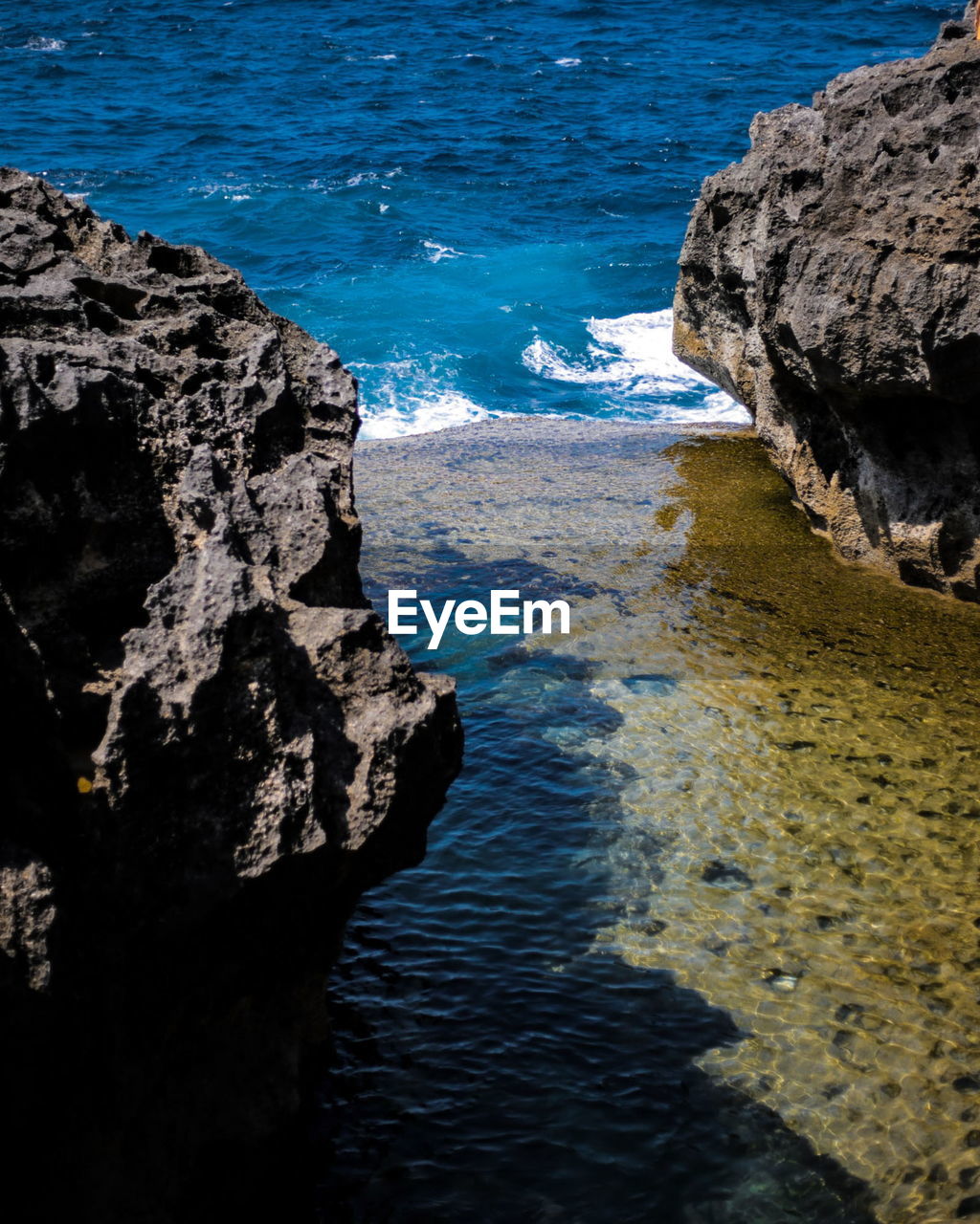 High angle view of rocks on beach