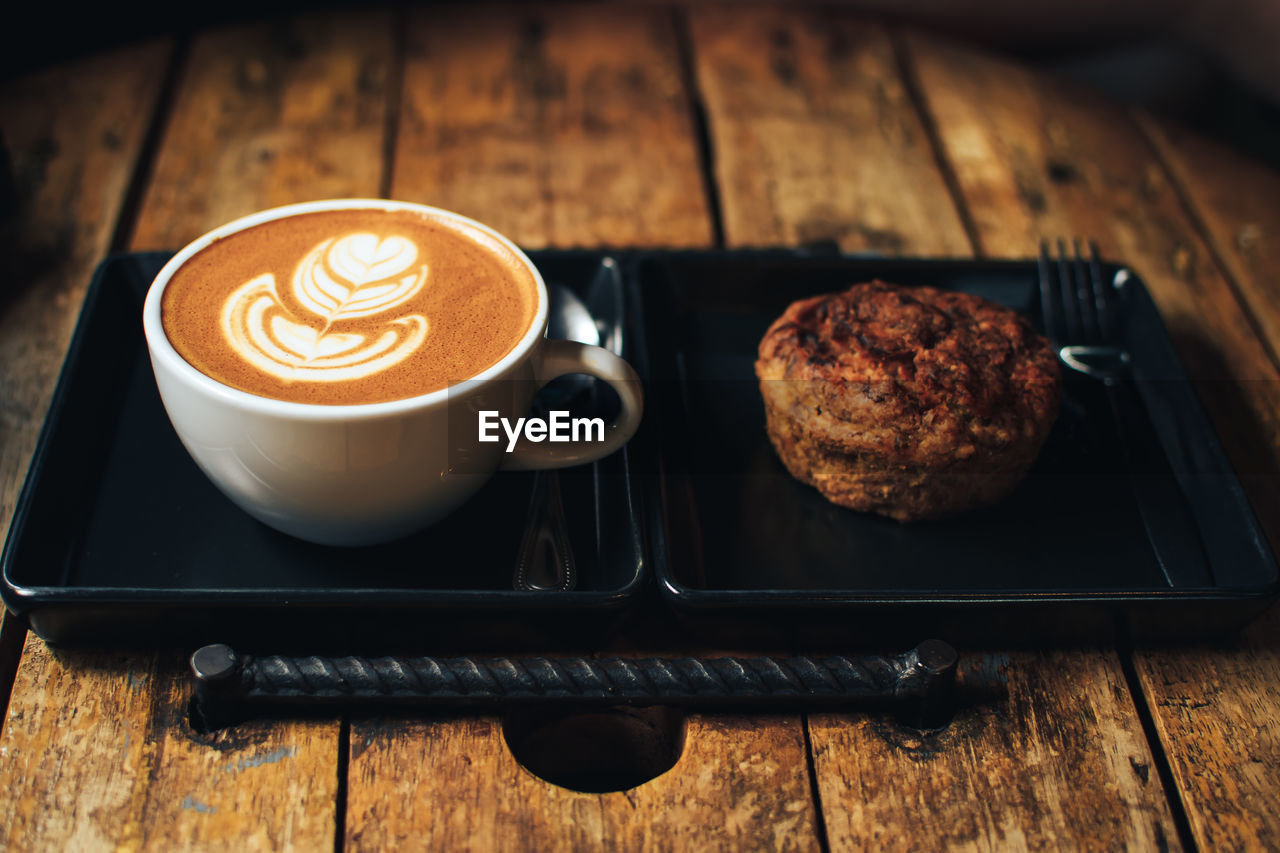 High angle view of coffee on table