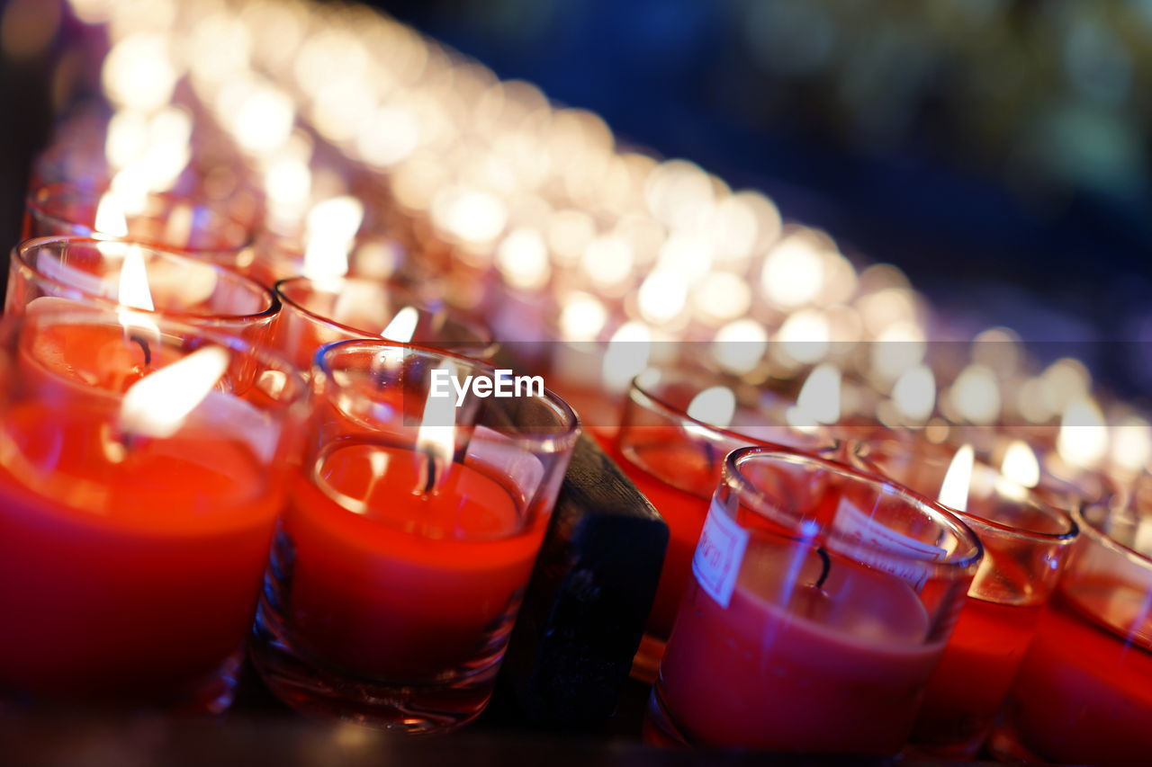 Close-up of tea light candles