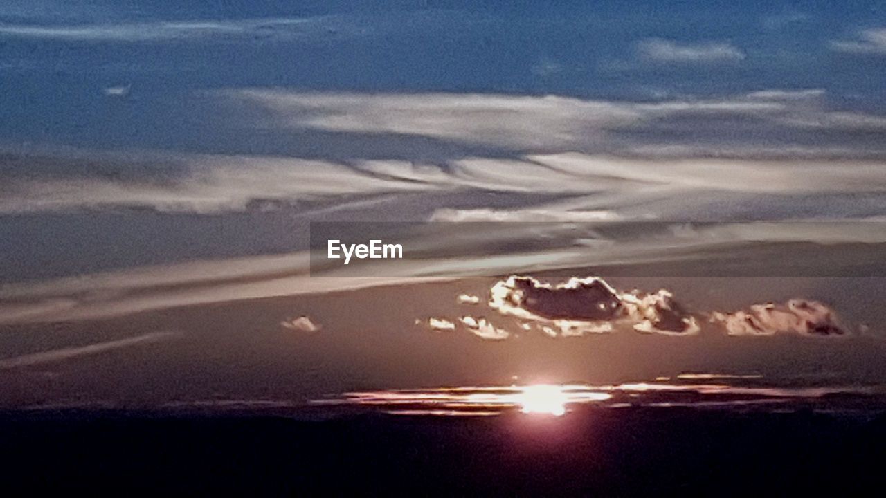 AERIAL VIEW OF SEA AGAINST SKY AT SUNSET