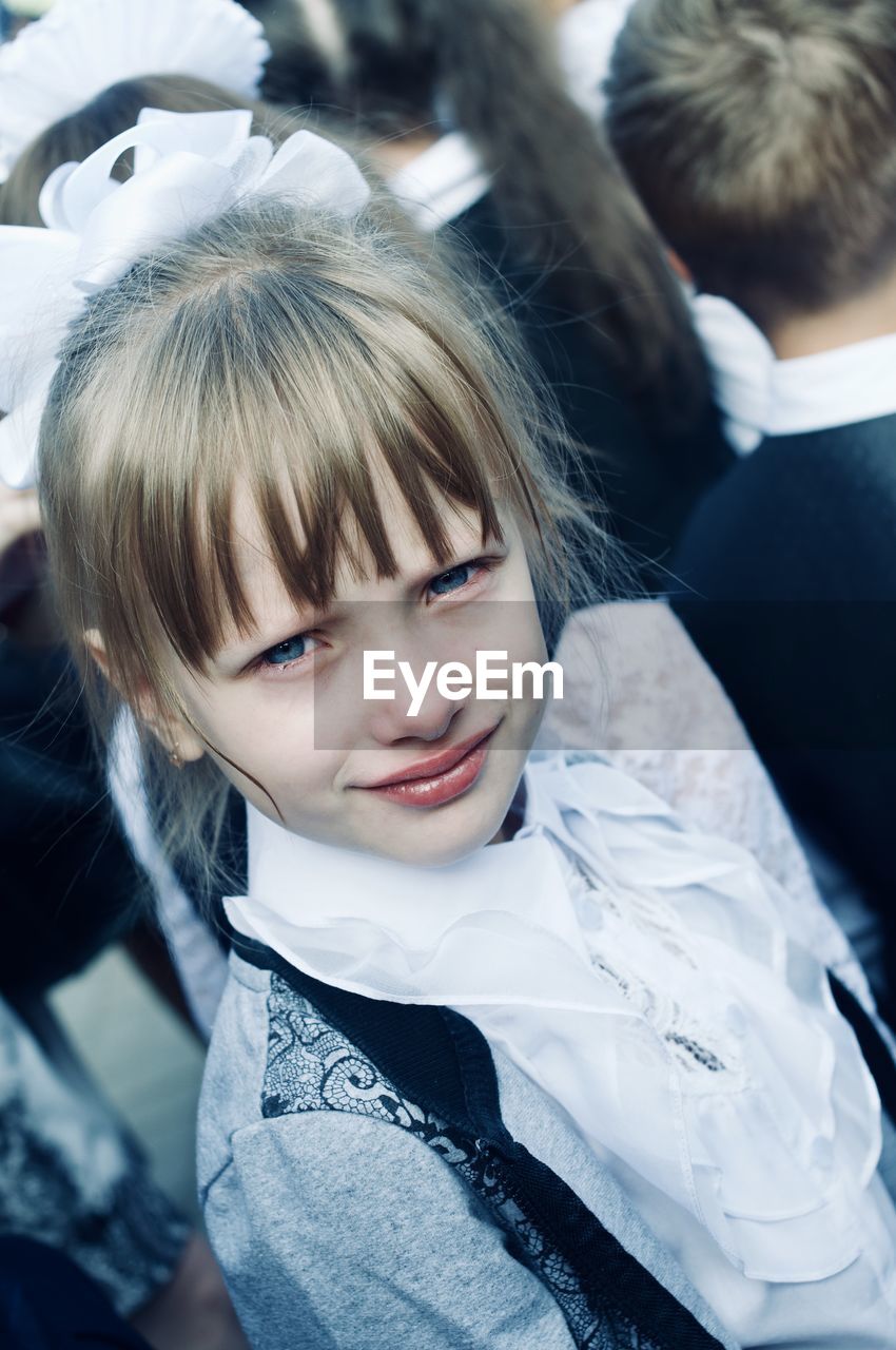 Little girl crying, doesn't want to go to school