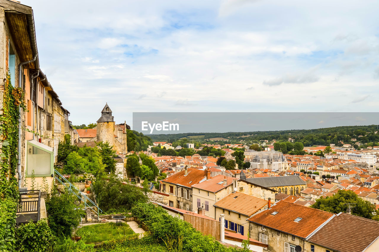 High angle view of townscape against sky