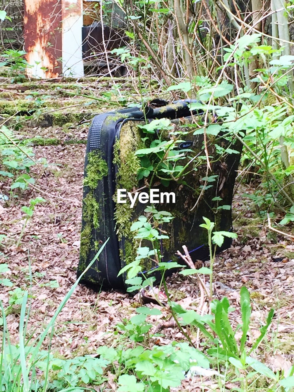 Close-up of old abandoned laptop bag